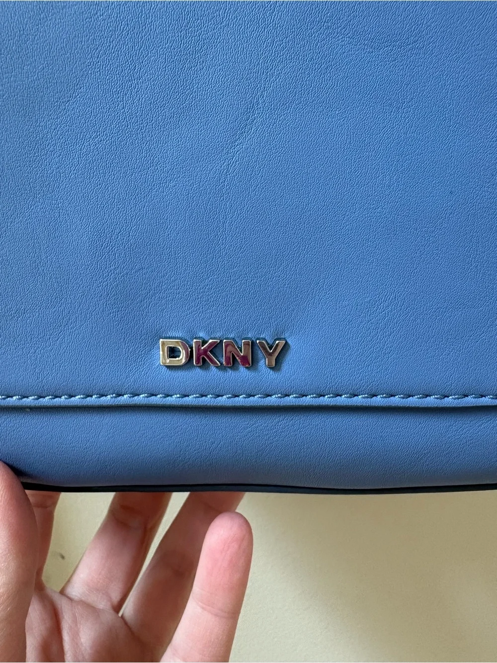 DKNY Light Blue Leather Shoulder Bag with Silver Chain